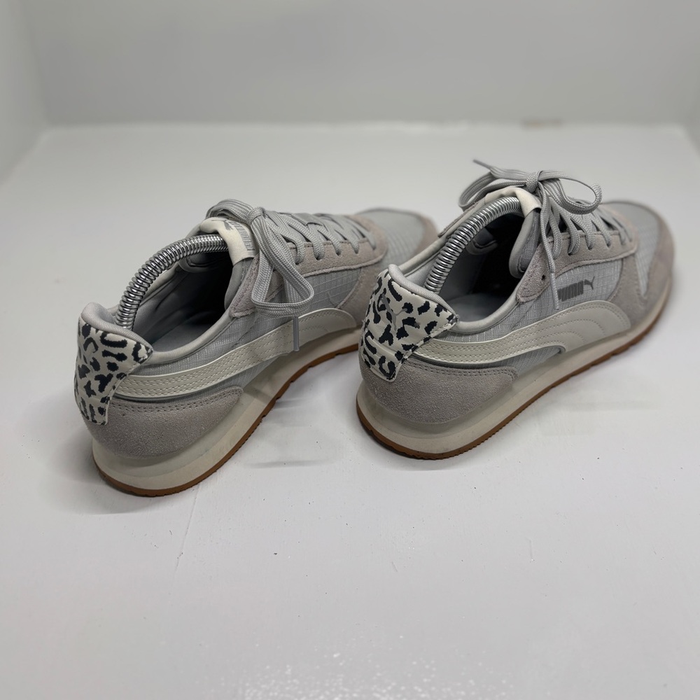 Puma Retro Runner Sneakers Womens 8.5 Gray Suede Nylon Gum Sole Leopard Heel - Picture 12 of 13